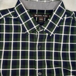 Michael Kors Shirt Men's Button Up Long Sleeve Classic Fit Green Plaid  Size L